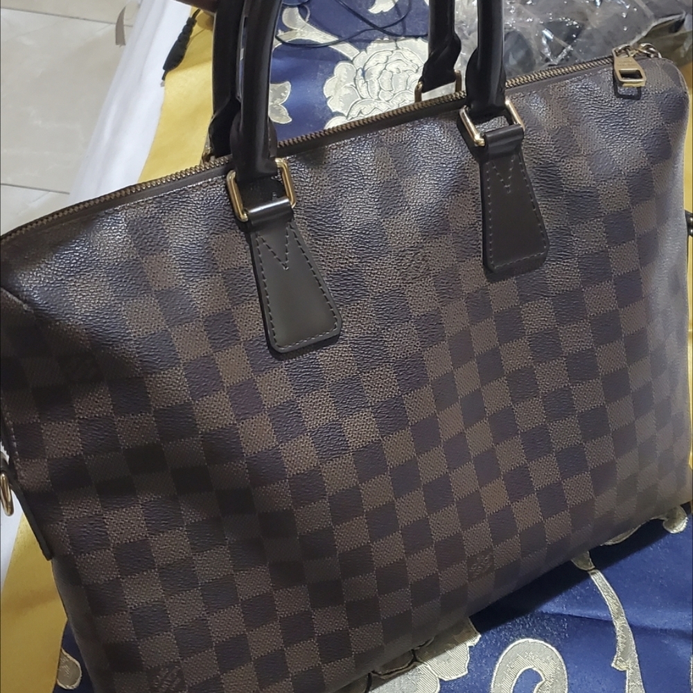 Louis Vuitton Brown Briefcase with Signature Checkered Pattern